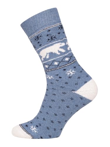 Ein Paar Eisbär Norweger Socken Für Damen Und Herren Nordic Socks Kuschelsocken Aus Wolle Dicke Socken Hyggelig Warm 45% Wolle Weihnachts Design Strapazierfähig Zeitlos | Hellblau 39-42 von HomeOfSocks