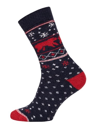 Ein Paar Eisbär Norweger Socken Für Damen Und Herren Nordic Socks Kuschelsocken Aus Wolle Dicke Socken Hyggelig Warm 45% Wolle Weihnachts Design Strapazierfähig Zeitlos | Navy 43-46 von HomeOfSocks