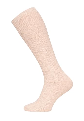 Ein Paar Lamwoll Kniestrumpf Zopfmuster Socken Herren Und Damen Lange Socken Trachtensocken Luxuriöse Wollsocken Kuschelsocken 70% Lambswool Socks Strapazierfähig Weich | Beige 35-38 von HomeOfSocks