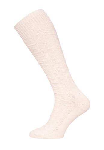 Ein Paar Lamwoll Kniestrumpf Zopfmuster Socken Herren Und Damen Lange Socken Trachtensocken Luxuriöse Wollsocken Kuschelsocken 70% Lambswool Socks Strapazierfähig Weich | Creme 35-38 von HomeOfSocks