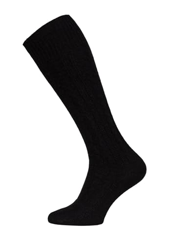 Ein Paar Lamwoll Kniestrumpf Zopfmuster Socken Herren Und Damen Lange Socken Trachtensocken Luxuriöse Wollsocken Kuschelsocken 70% Lambswool Socks Strapazierfähig Weich | Schwarz 39-42 von HomeOfSocks