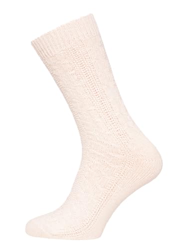 Ein Paar Lamwoll Socken Zopfmuster Herren Und Damen Kurze Socken Trachtensocken Luxuriöse Wollsocken Kuschelsocken 70% Lambswool Socks Strapazierfähig Weich | Creme 39-42 von HomeOfSocks