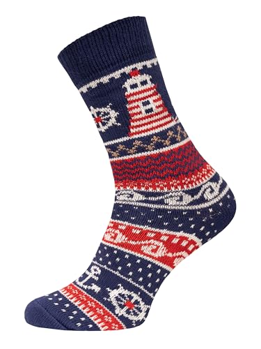Ein Paar Leuchtturm Anker Socken aus Baumwolle kuschelig weich mit 90% Baumwolle für Damen und Herren | Navy Gr. 47-50 von HomeOfSocks