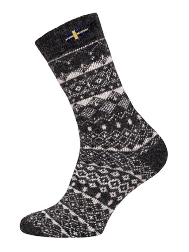 Ein Paar Norweger Socken für Damen Und Herren - Jacquard Schweden Design Skandinavische Kuschelsocken Aus 80% Wolle - Dicke Socken | Anthrazit Gr. 47-50 von HomeOfSocks