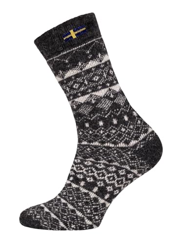 Ein Paar Norweger Socken Damen Und Herren Jacquard Schweden Design Nordic Socks Kuschelsocken Aus 80% Wolle Dicke Socken Hyggelig Warm - Strapazierfähig Zeitlos Warm | Anthrazit 43-46 von HomeOfSocks