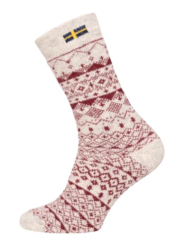 Ein Paar Norweger Socken Damen Und Herren Jacquard Schweden Design Nordic Socks Kuschelsocken Aus 80% Wolle Dicke Socken Hyggelig Warm - Strapazierfähig Zeitlos Warm | Bordeaux Weiß 39-42 von HomeOfSocks