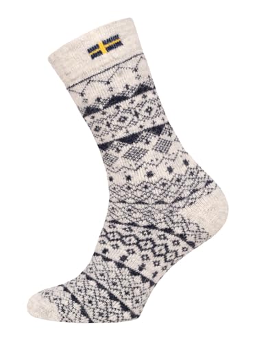 Ein Paar Norweger Socken Damen Und Herren Jacquard Schweden Design Nordic Socks Kuschelsocken Aus 80% Wolle Dicke Socken Hyggelig Warm - Strapazierfähig Zeitlos Warm | Navy Weiß 39-42 von HomeOfSocks