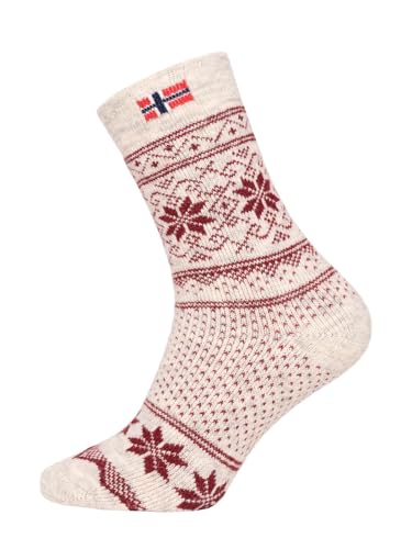 Ein Paar Norweger Socken Damen Und Herren Skandinavisches Design Kuschelsocken 80% Wolle Dicke Socken Hyggelig Warm | Bordeaux Gr. 43-46 von HomeOfSocks