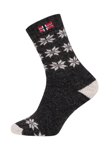 Ein Paar Norweger Socken Damen Und Herren Snowflake Design Nordic Socks Kuschelsocken Aus 80% Wolle Dicke Socken Hyggelig Warm - Strapazierfähig Zeitlos Warm | Anthrazit 43-46 von HomeOfSocks