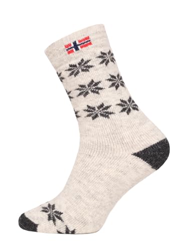 Ein Paar Norweger Socken Damen Und Herren Snowflake Design Nordic Socks Kuschelsocken Aus 80% Wolle Dicke Socken Hyggelig Warm - Strapazierfähig Zeitlos Warm | Natur 43-46 von HomeOfSocks