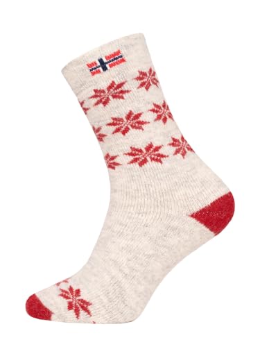 Ein Paar Norweger Socken Damen Und Herren Snowflake Design Nordic Socks Kuschelsocken Aus 80% Wolle Dicke Socken Hyggelig Warm - Strapazierfähig Zeitlos Warm | Rot 43-46 von HomeOfSocks