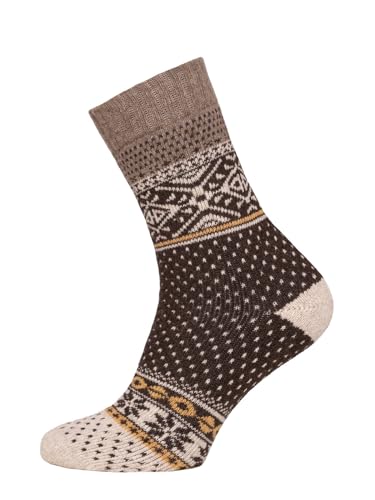 Ein Paar Skandinavische Socken Für Damen Und Herren Nordic Socks Kuschelsocken Aus 45% Wolle Dicke Socken Hyggelig In Norwegischem Design Strapazierfähig Zeitlos Warm | Braun 35-38 von HomeOfSocks