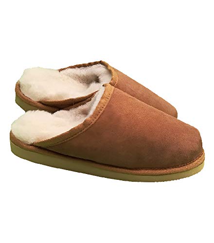 HomeOfSocks 100% Lammfell Herren Pantoffel Hausschuh mit Fester Sohle für warme Füße im Herbst und Winter Größen 36-50 Beige Natur Größe 46 von HomeOfSocks