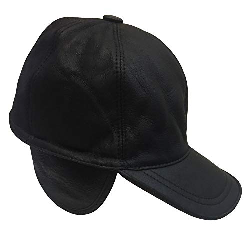 HomeOfSocks 100% Lammfell Leder Cap Umklappbare Ohrenwärmer Damen & Herren Größe L (56cm) von HomeOfSocks