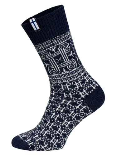 HomeOfSocks Flaggensocken Finnland Finnisches Glückssymbol - Damen Und Herren Kuschelsocken Aus Wolle - Dicke Socken Mit 60% Wollanteil | Navy Gr. 35-38 von HomeOfSocks