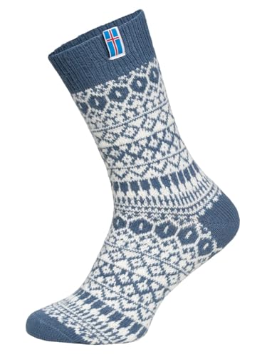 HomeOfSocks Flaggensocken Island - Damen Und Herren Kuschelsocken Aus Wolle - Dicke Socken Mit 60% Wollanteil Und Isländischer Flagge | Blau Gr. 35-38 von HomeOfSocks