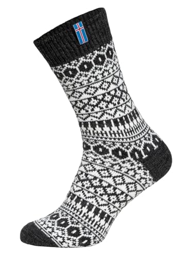 HomeOfSocks Flaggensocken Island - Damen Und Herren Kuschelsocken Aus Wolle - Dicke Socken Mit 60% Wollanteil Und Isländischer Flagge | Anthrazit Gr. 43-46 von HomeOfSocks