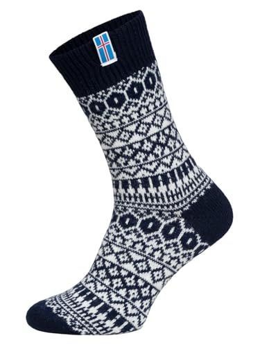 HomeOfSocks Flaggensocken Island - Damen Und Herren Kuschelsocken Aus Wolle - Dicke Socken Mit 60% Wollanteil Und Isländischer Flagge | Navy Gr. 43-46 von HomeOfSocks