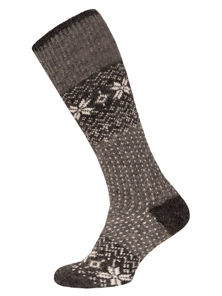 HomeOfSocks Kniestrümpfe Norway Wintermuster grau - 1 Paar von HomeOfSocks