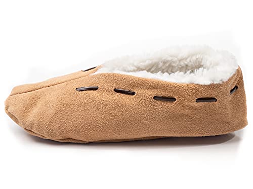 HomeOfSocks Leder Hausschuhe Herren und Damen | Obermaterial 100% Wildleder - Warme Mokassins Hüttenschuhe mit Fleece Innenfutter | Herren Puschen für Warme Füße Beige Gr. 43 von HomeOfSocks