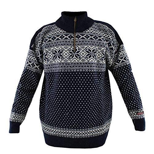 HomeOfSocks Original Norweger Herbst Winter Pullover aus 100% Reiner Neuer Wolle Schurwolle (Navy, M) von HomeOfSocks