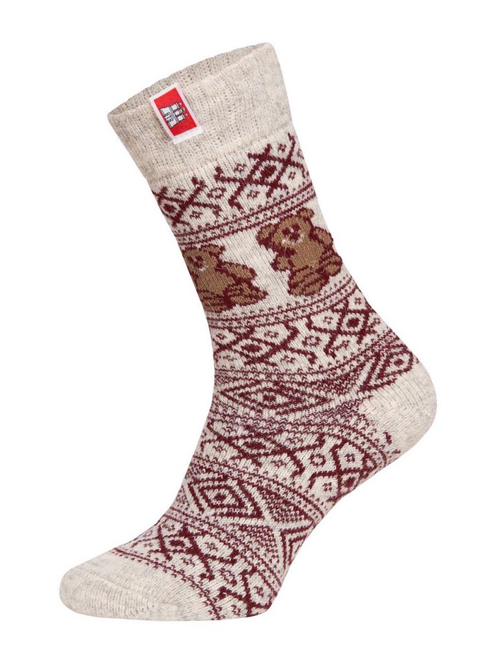 HomeOfSocks Socken Wollsocke Thick Flag Teddy wollweiss/rot - 1 Paar von HomeOfSocks