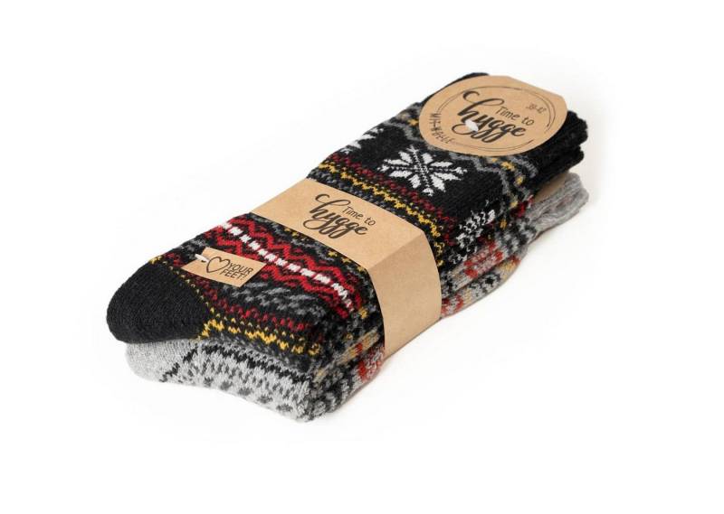 HomeOfSocks Socken Wollsocken Hygge Norweger Design hellgrau/schwarz - 2 Paar von HomeOfSocks