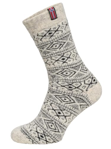 Norweger Socken Für Damen Und Herren - Skandinavische Kuschelsocken Aus Wolle - Dicke Hyggelig Warm 80% Wollanteil | Weiß Gr. 43-46 von HomeOfSocks