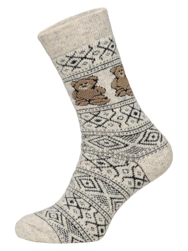 Ein Paar Norweger Socken Mit Teddy Muster Damen Und Herren Kuschelsocken Aus Wolle Dicke Socken Mit Hohem Wollanteil Strapazierfähig | Bär Gr. 39-42 von HomeOfSocks