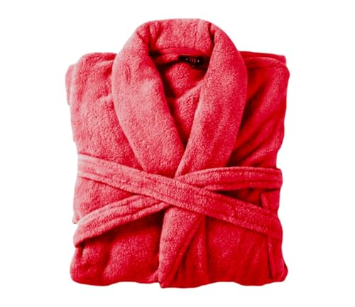 HomeRelax&Style Bademantel flauschig » Saunamantel in Teddy-Plüsch Qualität » leichter/dünner Morgenmantel 100 cm lang » unisex (Rot) von HomeRelax&Style