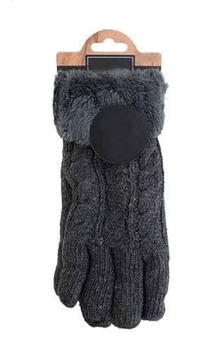 HomeRelax&Style Gefütterte Strickhandschuhe » Teddy Winterhandschuhe mit Strickmuster » Fingerhandschuhe Super Soft mit Strickoptik (Dunkelgrau) von HomeRelax&Style
