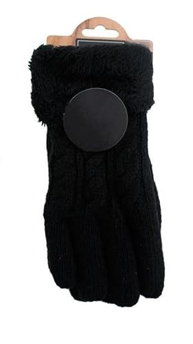 HomeRelax&Style Gefütterte Strickhandschuhe » Teddy Winterhandschuhe mit Strickmuster » Fingerhandschuhe Super Soft mit Strickoptik (Schwarz) von HomeRelax&Style