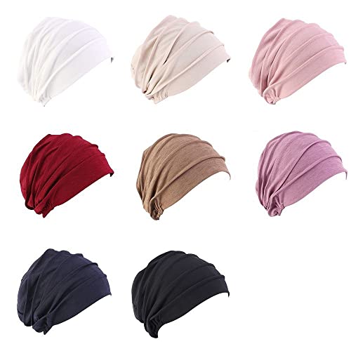 HomeSoGood 8 Stück Beanies Mützen Hijabs weiche Chemo Schlafmützen Kopfbedeckung für Damen (Einheitsgröße, gemischte Farben), Gemischte Farbe, Einheitsgr��e von HomeSoGood