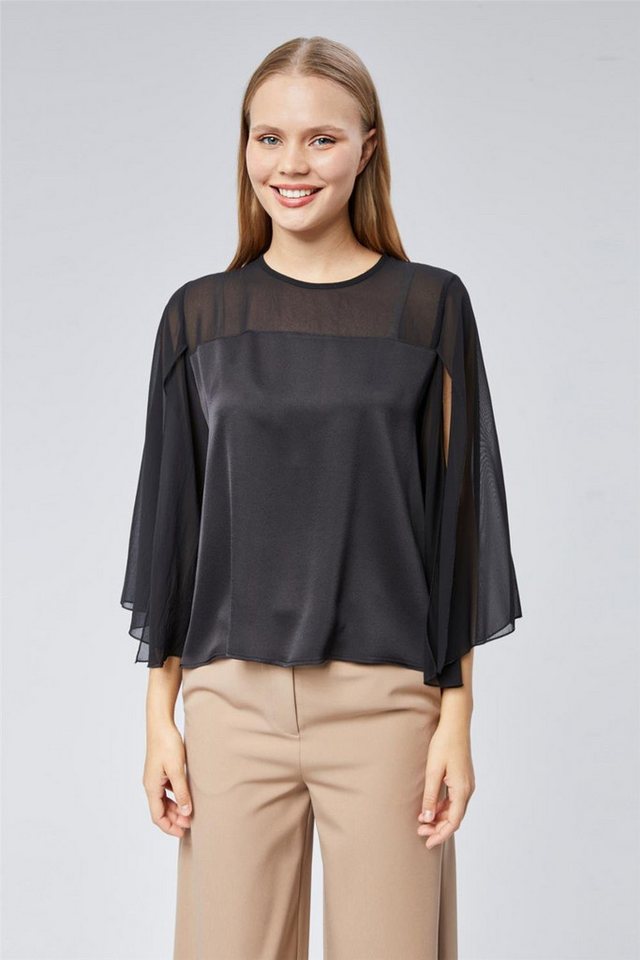 HomeStore Blusentop Schicke Chiffon-Bluse mit Rüschen und Schlitz - Koçu von HomeStore