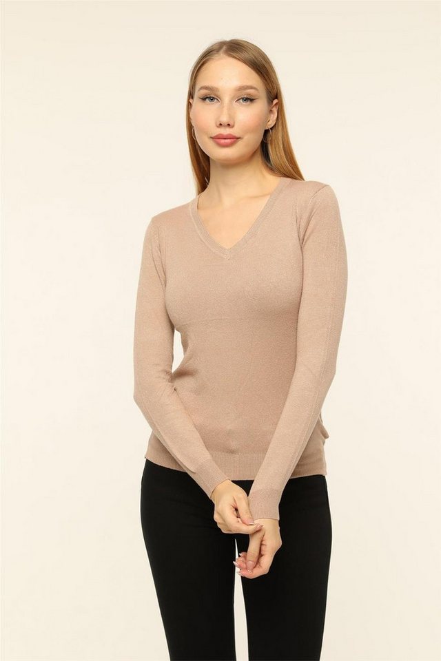 HomeStore Strickpullover KleidV-Ausschnitt Basic T-Shirt Kleid von HomeStore