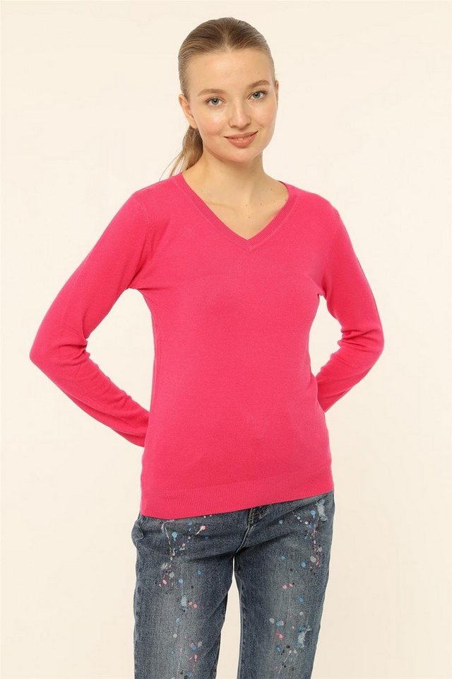 HomeStore Strickpullover KleidV-Ausschnitt Basic T-Shirt Kleid von HomeStore