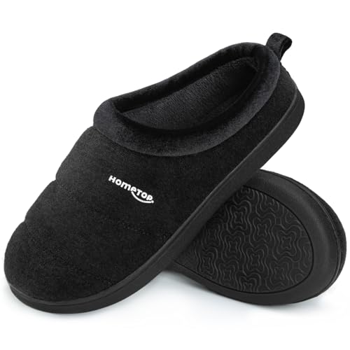 HomeTop Damen Bequeme Gesteppte Hausschuhe Weich Rutschfest Wolle-ähnliche Memory Schaumstoff Schlafzimmer Hausschuhe Dunkles Schwarz,36-37 EU von HomeTop