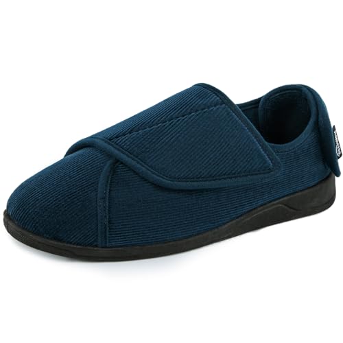 HomeTop Herren Cord Hausschuhe Bequem Verstellbar Haken und Schlaufe Memory Schaum Extra Breit Innen Pantoffeln für Diabetiker Senior mit Ödem Geschwollene Füße Kadettenblau, 42 EU HomeTop Herren Cord Hausschuhe Bequem Verstellbar Haken und Schlaufe Memory Schaum Extra Breit Innen Pantoffeln für Diabetiker Senior mit Ödem Geschwollene Füße Kadettenblau, 42 EU von HomeTop