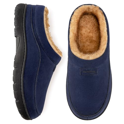 HomeTop Herren Mokassin Hausschuhe Weiche Warme Rutschfeste Memory Schaumstoff Innen Pantoffeln mit flauschigem Futter Marineblau,42-43 EU von HomeTop