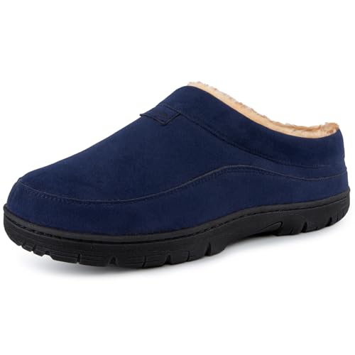 HomeTop Herren Mokassin Hausschuhe Weiche Warme Rutschfeste Memory Schaumstoff Innen Pantoffeln mit flauschigem Futter Marineblau,44-45 EU von HomeTop