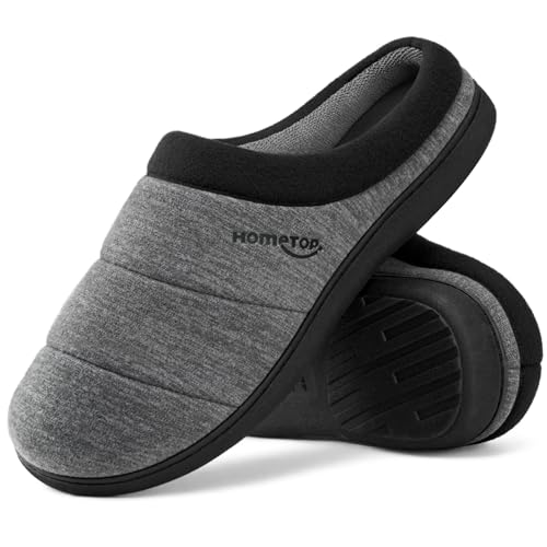HomeTop Herren Stepppantoffeln Gemütlich Weich Atmungsaktiv Memory Schaumstoff Hausschuhe mit Anti-Rutsch-Gummi-Sohle Dunkelgrau,44-45 EU von HomeTop