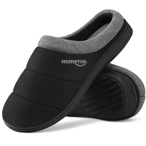 HomeTop Herren Stepppantoffeln Gemütlich Weich Atmungsaktiv Memory Schaumstoff Hausschuhe mit Anti-Rutsch-Gummi-Sohle Dunkelschwarz,44-45 EU von HomeTop
