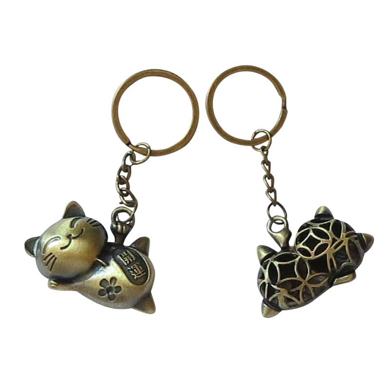 Katze-Glückskatze-Schlüsselanhänger-Metall Bronzefarben-Top-Design-Keyholder-Schlüssel-Keyrings-Htjo32 von HomeTrendsHamburg