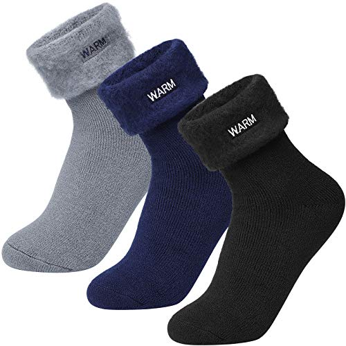 Homealexa 3 Paar Kuschelsocken Stricksocken mit Innenfrottee, für damen und herren Winter Socken Thermosocken, knöchelhoch Winter Socken (Weiß) von Homealexa