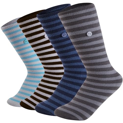 Homealexa 4 Paar Socken Frottee-Innenstricksocken Herren Wintersocken Thermosocken Wintersocken Gestreifte Socken von Homealexa
