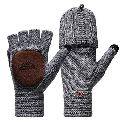 Homealexa Winter Handschuhe Damen Fingerlose Handschuhe Baumwolle Halb Fingerhandschuhe mit Flip-Top, Warme Strick Handschuhe für Damen und Herren (Grau) von Homealexa