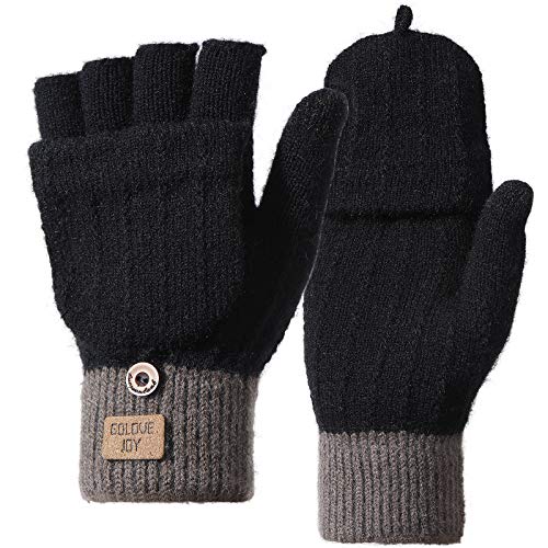 Homealexa Winter Handschuhe Damen Fingerlose Handschuhe Baumwolle Halb Fingerhandschuhe mit Flip-Top, Warme Strick Handschuhe für Damen und Herren von Homealexa