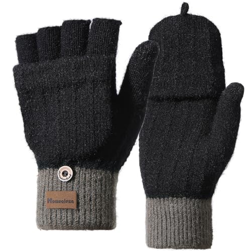 Homealexa Winter Handschuhe Damen Fingerlose Handschuhe Baumwolle Halb Fingerhandschuhe mit Flip-Top, Warme Strick Handschuhe für Damen und Herren von Homealexa