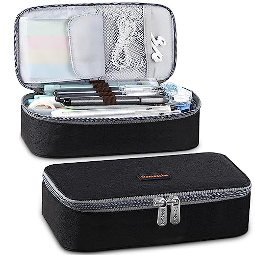 Homecube Großes Federmäppchen, Marker-Halter, Schreibtisch-Organizer, großes Federmäppchen mit Reißverschluss, große Aufbewahrungsbox für College, Mittelschule, Bürobedarf, Schreibwaren, Schwarz von Homecube