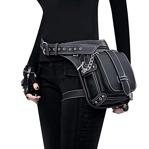 Frauen Pu-Leder Gürteltasche Motorrad Drop Bein Gürteltasche Hüftgurt Handytasche Weiblichen Messenger Schulter Crossbody Tasche Mode Adjustable (Color : Black) von Homeilteds